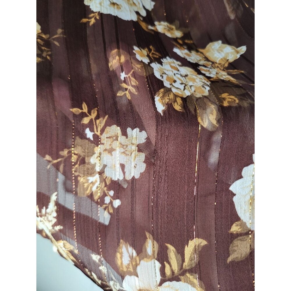 Sabrina Lauren XL Brown Gold Floral Ruffle Boho Festival Top Fairy Whimsy Sheer - Picture 5 of 9